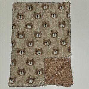 Adirondack Baby Brown Teddy Bear Heads Baby Blanket 26x38 READ